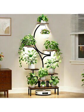 7-Tier Indoor Plant Stand with Grow Light - Tall Corner Shelf for Houseplants